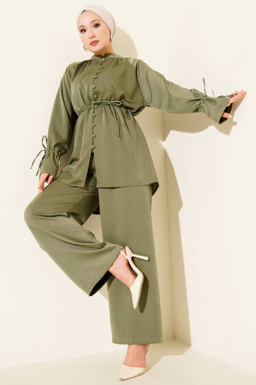 Bilek Tünelli Brit Düğmeli İkili Takım Haki - İkili Takım