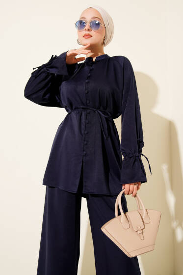 Bilek Tünelli Brit Düğmeli İkili Takım Lacivert - İkili Takım