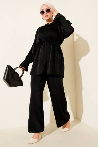 Bilek Tünelli Brit Düğmeli İkili Takım Siyah - İkili Takım