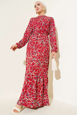 Bilek ve Bel Lastikli Bürümcük Elbise Bordo 