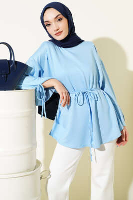 Bilek Yırtmaçlı İpli Loyşa Tunik Bebe Mavi - ELFİDA TEKSTİL