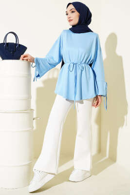 Bilek Yırtmaçlı İpli Loyşa Tunik Bebe Mavi - Tunik