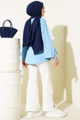 Bilek Yırtmaçlı İpli Loyşa Tunik Bebe Mavi - Tunik