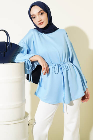 Bilek Yırtmaçlı İpli Loyşa Tunik Bebe Mavi - Yılın Fırsatı