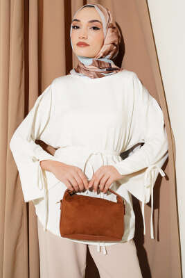 Bilek Yırtmaçlı İpli Loyşa Tunik Ekru - ELFİDA TEKSTİL