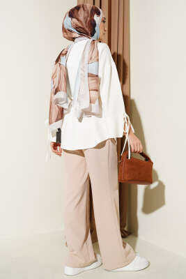 Bilek Yırtmaçlı İpli Loyşa Tunik Ekru - Tunik