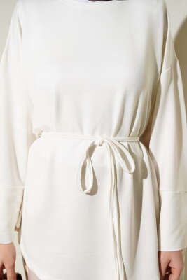 Bilek Yırtmaçlı İpli Loyşa Tunik Ekru - Tunik