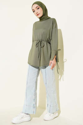 Bilek Yırtmaçlı İpli Loyşa Tunik Haki - Tunik