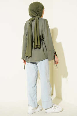 Bilek Yırtmaçlı İpli Loyşa Tunik Haki - Tunik