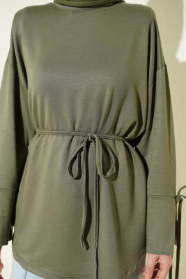 Bilek Yırtmaçlı İpli Loyşa Tunik Haki - Tunik