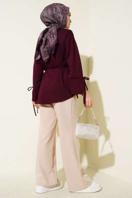 Bilek Yırtmaçlı İpli Loyşa Tunik Mürdüm - Tunik