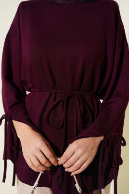 Bilek Yırtmaçlı İpli Loyşa Tunik Mürdüm - Tunik