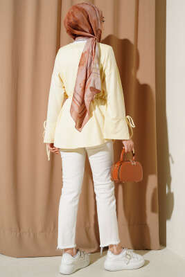 Bilek Yırtmaçlı İpli Loyşa Tunik Sarı - Tunik