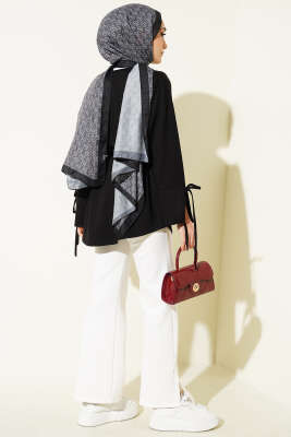 Bilek Yırtmaçlı İpli Loyşa Tunik Siyah - Tunik