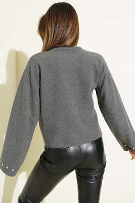 Bilek Zımbalı Bluz Füme - Kadın Giyim Modelleri