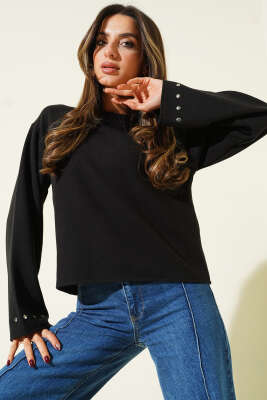 Bilek Zımbalı Bluz Siyah - Kadın Giyim Modelleri