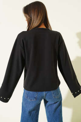 Bilek Zımbalı Bluz Siyah - Kadın Giyim Modelleri
