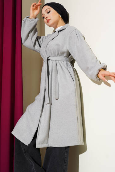 Bilekleri Lastikli Kaşe Kaban Gri - Kaban