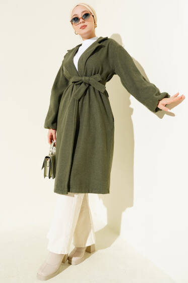 Bilekleri Lastikli Kaşe Kaban Haki - Kaban