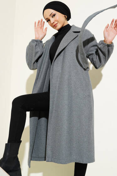 Bilekleri Lastikli Kaşe Kaban Kayrak Grisi - Kaban