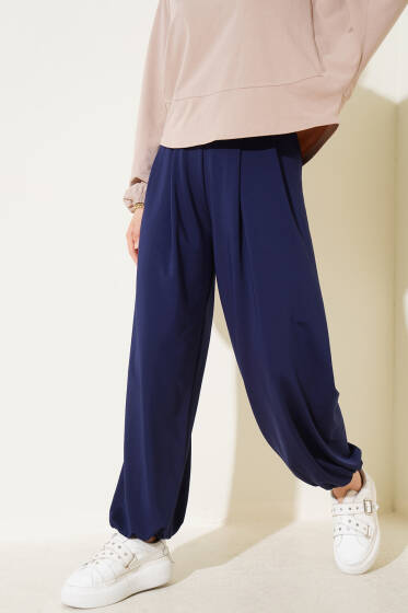Bilekleri Lastikli Sandy Pantolon Lacivert - Pantolon