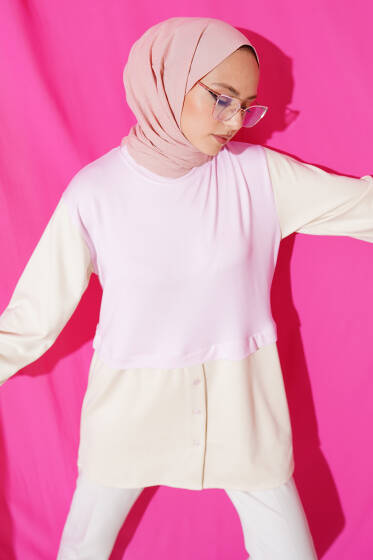 Bilekleri Tünelli Garnili Tunik Pembe - Tunik