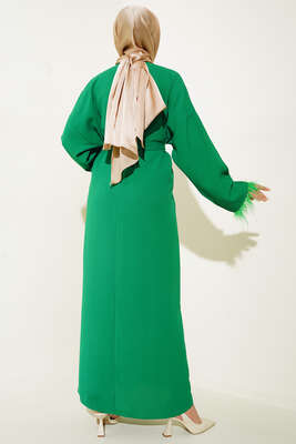 Bilekleri Tüylü Kuşaklı Elbise Benetton - Thumbnail