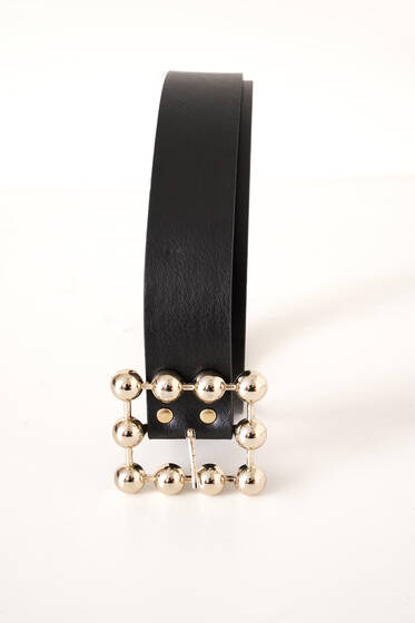Bilye Görünüm Tokalı Kemer Siyah Gold - Deri Kemer