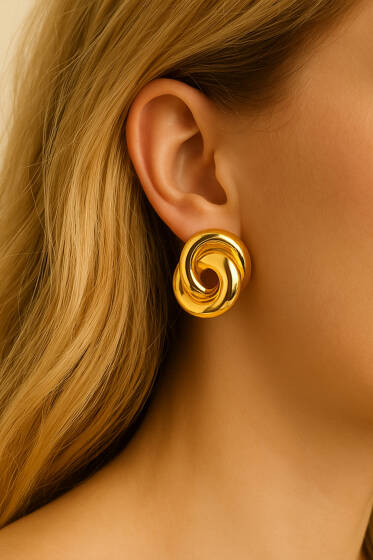 Birbirine Geçmeli Halka Küpe Gold - Küpe