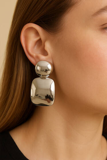 Birbirine Geçmeli Kare Küpe Gümüş - Küpe