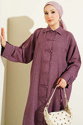 Birit Düğmeli Uzun Tunik Magenta - Tunik