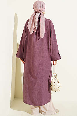 Birit Düğmeli Uzun Tunik Magenta - Tunik