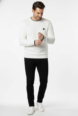 Bisiklet Yaka Armalı Erkek Sweatshirt Beyaz - Erkek Sweatshirt