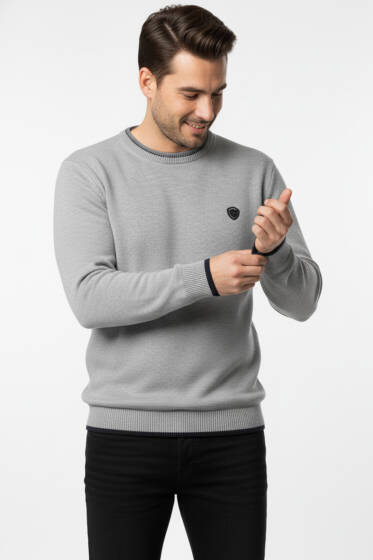 Bisiklet Yaka Armalı Erkek Sweatshirt Gri - Erkek Sweatshirt