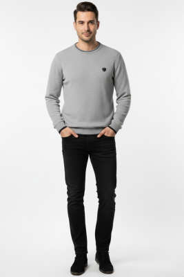 Bisiklet Yaka Armalı Erkek Sweatshirt Gri - Erkek Sweatshirt