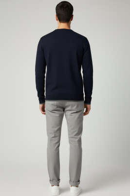 Bisiklet Yaka Armalı Erkek Sweatshirt Lacivert - Erkek Sweatshirt