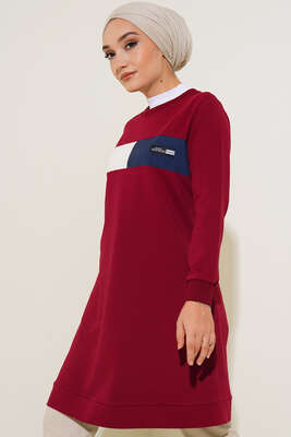 Bisiklet Yaka Armalı Uzun Tunik Bordo - MY STİL