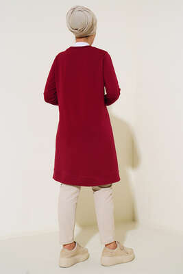 Bisiklet Yaka Armalı Uzun Tunik Bordo - Tunik