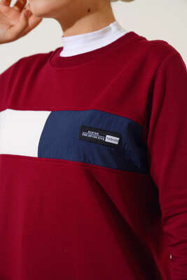 Bisiklet Yaka Armalı Uzun Tunik Bordo - Tunik