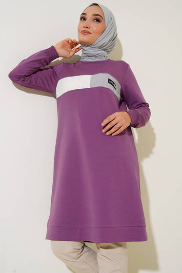 Bisiklet Yaka Armalı Uzun Tunik Lila - Tunik