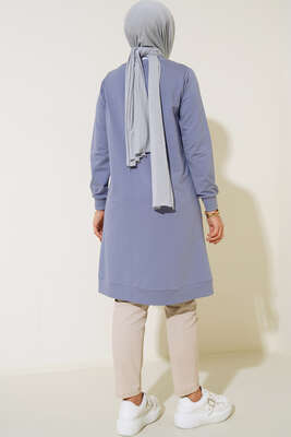 Bisiklet Yaka Armalı Uzun Tunik Mavi - Tunik