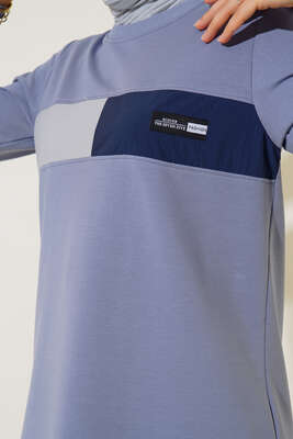 Bisiklet Yaka Armalı Uzun Tunik Mavi - Tunik