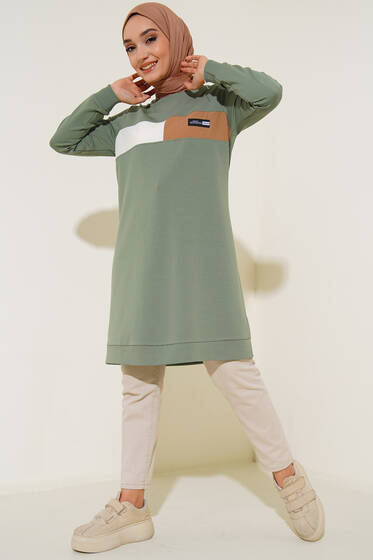 Bisiklet Yaka Armalı Uzun Tunik Mint - Tunik