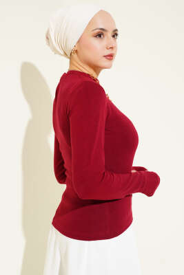 Bisiklet Yaka Basic Body Bordo - Yeni Sezon Tesettür Bluz