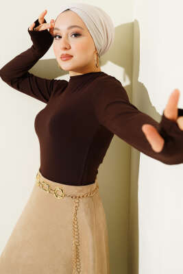 Bisiklet Yaka Basic Body Kahve - Bluz