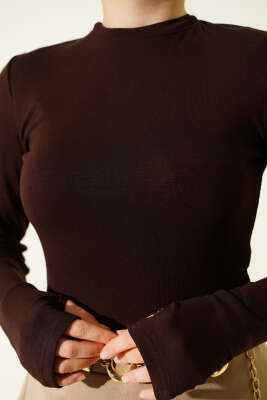 Bisiklet Yaka Basic Body Kahve - Bluz