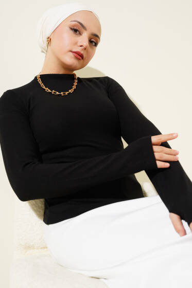 Bisiklet Yaka Basic Body Siyah - Bluz