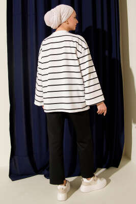 Bisiklet Yaka Basic Çizgili Tunik Ekru - Tunik