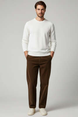 Bisiklet Yaka Basic Erkek Kazak Beyaz - Erkek Kazak