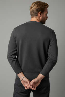 Bisiklet Yaka Basic Erkek Kazak Füme - Erkek Kazak